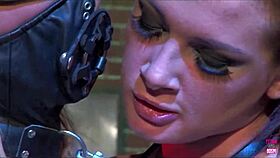 Brunette hottie unties blonde for anal threesome with sloppy double blowjob.