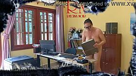 Naked secretary caught cleaning office on voyeur cam! 😳