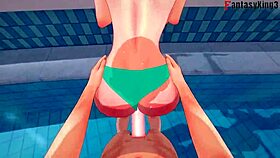 Anzu Mazaki fucks hard in bikini on pool in Yu-Gi-Oh hentai