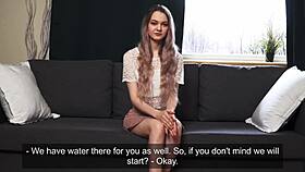 Cute shy tiny 18+ Helen Ondine strips nude for first time Russian fuck on camera.