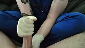 nurse masturbates with dildo on desk 😏