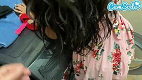 fucked my step-sister while doing laundry, her shaved pussy in cowgirl!