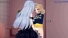 hibiki tachibana, miku kohinata, and laura bodewig diving into intense lesbian play in symphogear hentai