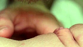 Close-up clit licking leads to loud moans and real female climax in bed
