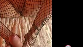 Friend Strokes Big Cock with Pantyhose Feet