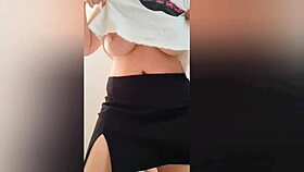 sexy student in black skirt recording hot solo vid! 📹