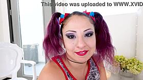 Queen Gia Love's sexy pigtails hide chubby body sucking huge cock POV