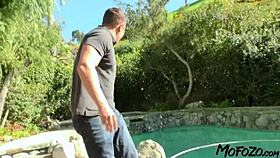 mofozo com - awesome brunette gettin’ banged by creepy pool worker, ugh