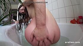 hot brunette julia uses toys in the bath, getting all wet and sexy