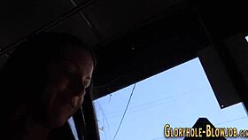 gloryhole slut gives blowjob handjob to big interracial cock