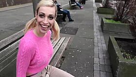 British girl boldly pisses in her jeans in public, making everyone watch her exhibitionist act