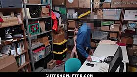 Alina West, a skinny 18-year-old shoplifter, gets caught stealing a dildo and fucked by the security officer in the office.