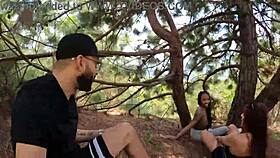 Friends exercise leads to outdoor threesome