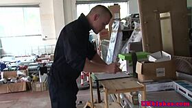 Gay British jocks fuck in the factory