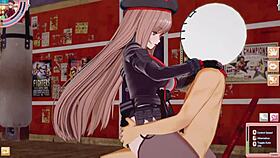 Rapi Nikke scene in Koikatsu game featuring characters with big features in 3D cartoon anime style.