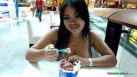 playful thai babe dances with huge natural tits on bangkok sofa