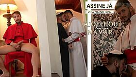 Peralta kneels for deepthroat in gay backstage group