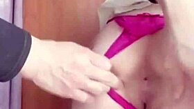 girlfriend teases on balcony and plays with pussy