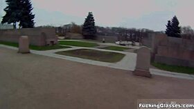 Glasses Coed Fucks Spontaneously on Top Floor