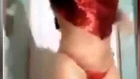 Watch my cousin twerk her big ass in red lingerie live!