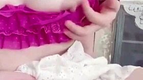 girlfriend teases on balcony and plays with pussy