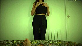 teen 18+ skinny girl does a striptease undressing and dancing with small tits