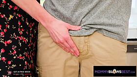 I had my blonde stepmom suck my cock in the kitchen.