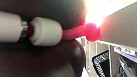 Fat Ebony Pussy Drips from Dildo Play in POV with Clothes Ripped and Squirting