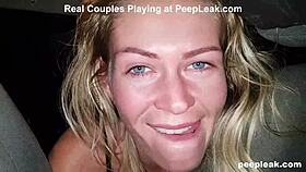 Girlfriend gives sloppy deepthroat blowjob to horny amateur cock in car, cum keeps her warm