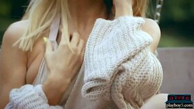 Amazing ass Russian blonde Zhenya Belaya is stripping outdoor in the woods, what a sight!