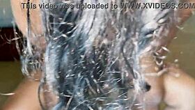 Brunette with big tits sucks cock and gets fucked