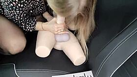 Slamming a trans doll hard in public car parking spot