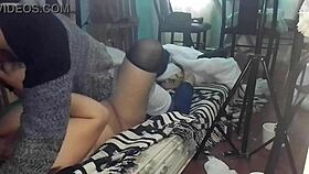 My girlfriend in her green stockings, we fuck in missionary position. So hot! 🔥