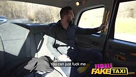 Female fake taxi driver lets passenger grab massive tits!