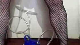 amateurs in thongs and stockings use portable milking machine for lactating bisexual crossdressing.