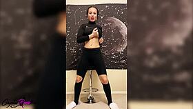 busty babe dances and masturbates with dildo after gym workout