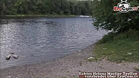 german thin blonde makes outdoor porno with friend