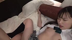 Wow, this 18-year-old Japanese beauty with sensitive nipples does amateur filming in uniform! 😍