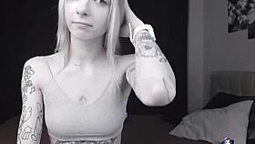 Pale slim tattoo camgirl flashes tits on cam 😏