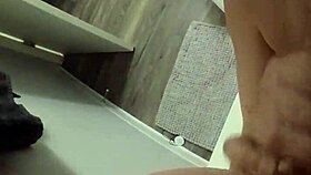 couple enjoys bathing with a curvy girl in the wet shower