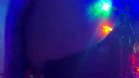 reverse cowgirl rides big cock with toys and fishnets on tied ass