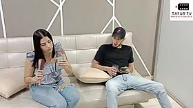 my horny stepsister gives deep throat blowjob on my cock