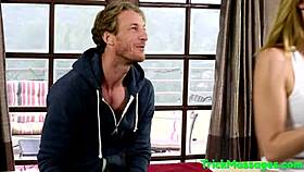 sporty masseuse sneaks a hot cocksuck on lucky client