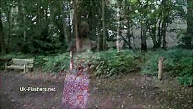 Scarlet Mature Redhead Flashes Outdoors