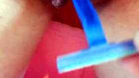 Beautiful brunette explores alternative masturbation techniques.