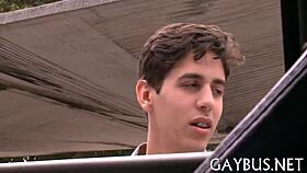 a gay guy pleasures another with a deep, bareback blowjob