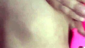 Massive squirt all over camera with remote vibrator and dildo in tight pussy