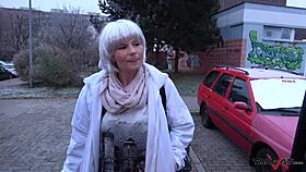 found this busty milf whore on the street, got her pussy cum covered in a driving van, damn