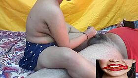 Indian girlfriend gives footjob in hotel with big tits. 😍