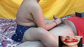 Indian girlfriend gives footjob in hotel with big tits. 😍